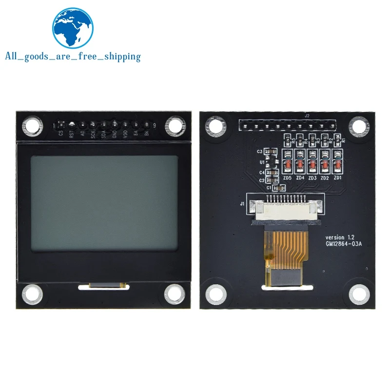 Imagem -03 - Tela Lcd para Arduino Módulo Serial Port Dot Matrix Spi Frame de Ferro 12864 12864 Tzt 12864 12864