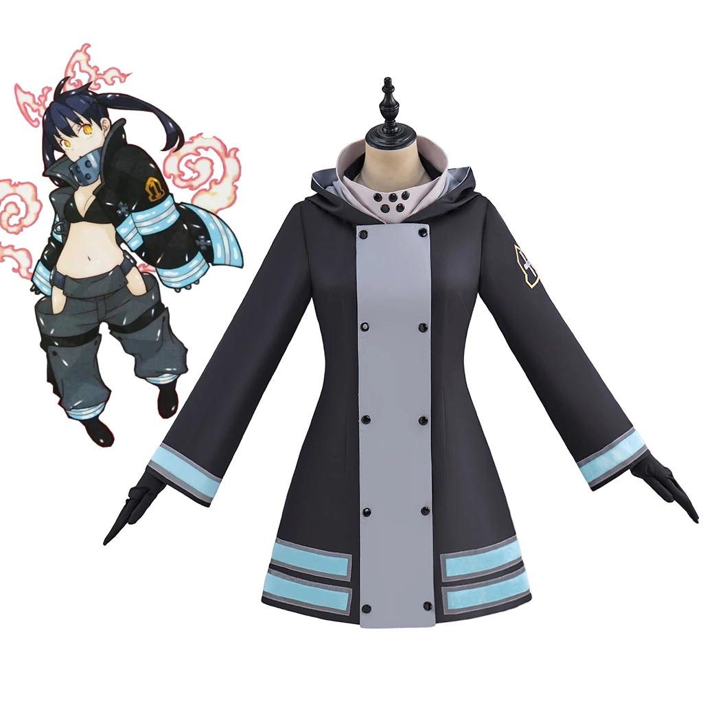 

Tamaki Kotatsu Cosplay Anime Fire Costume For Women Steampunk Trench Coat Halloween Party Disguise Warrior Hooded Uniform