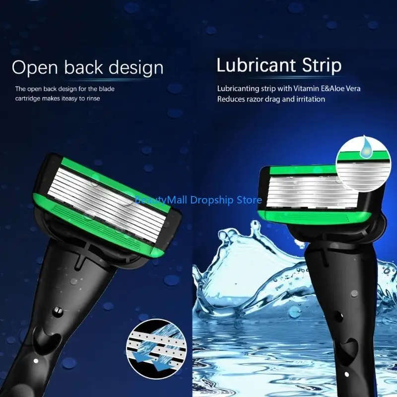 

40JD Shaving Men's Manual Shaver 7 Layer Rubber Handle with 5pcs Replacement Head