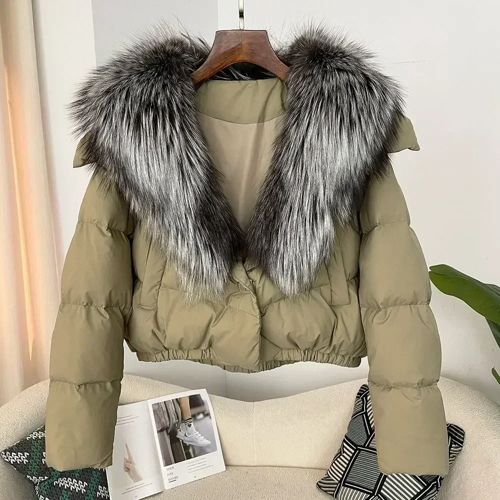 Real Fox Fur Jacket Women Thick Warm Duck Down Coat Short Outerwear Streetwear 2024 New Winter Big Real Fox Fur Collar Natural