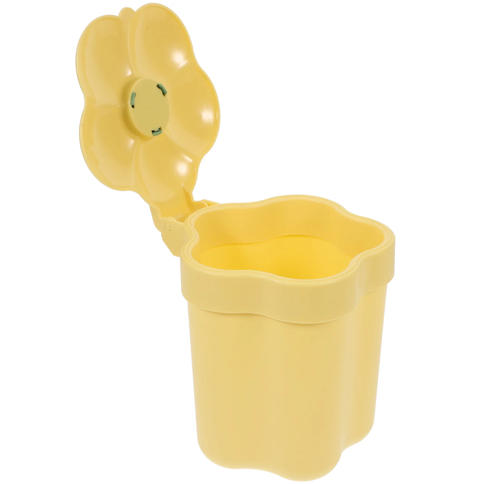 Floral Desktop Trash Can Table Waste Basket with Cover Cute Yellow Plastic Recycling Bin