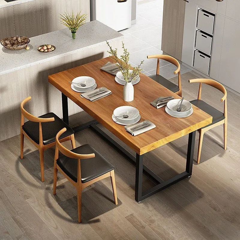 Dining table household small apartment retro solid wood dining table modern simple rectangular restaurant 4 people 6 people