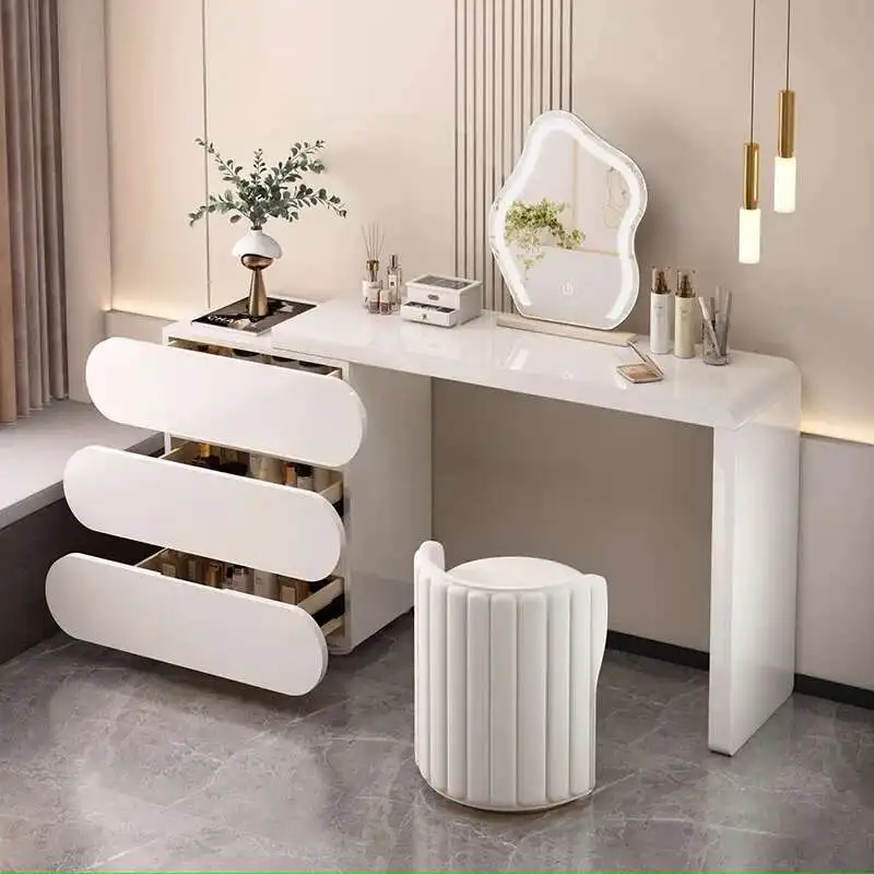 

Modern White Dressing Table Drawer Storage Lights Bedroom Dressing Table Makeup Luxury Comodas Con Cajones Room Furniture