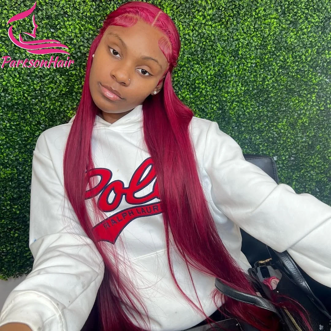 بورجوندي 13x4 13x6 الدانتيل الشفاف الجبهة الباروكات للنساء قبل قطعها مستقيم 99j باروكة من شعر طبيعي البرازيلي الدانتيل الباروكات الأمامية 180%