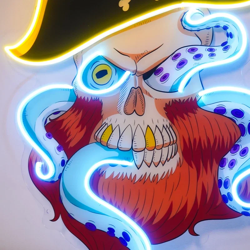 Pirate Skull Neon Sign, LED Wall Light Pop Art Decor, Gothic Pirate Wall Art for Bar, Man Cave, Game Room, Pirate Lover Gift