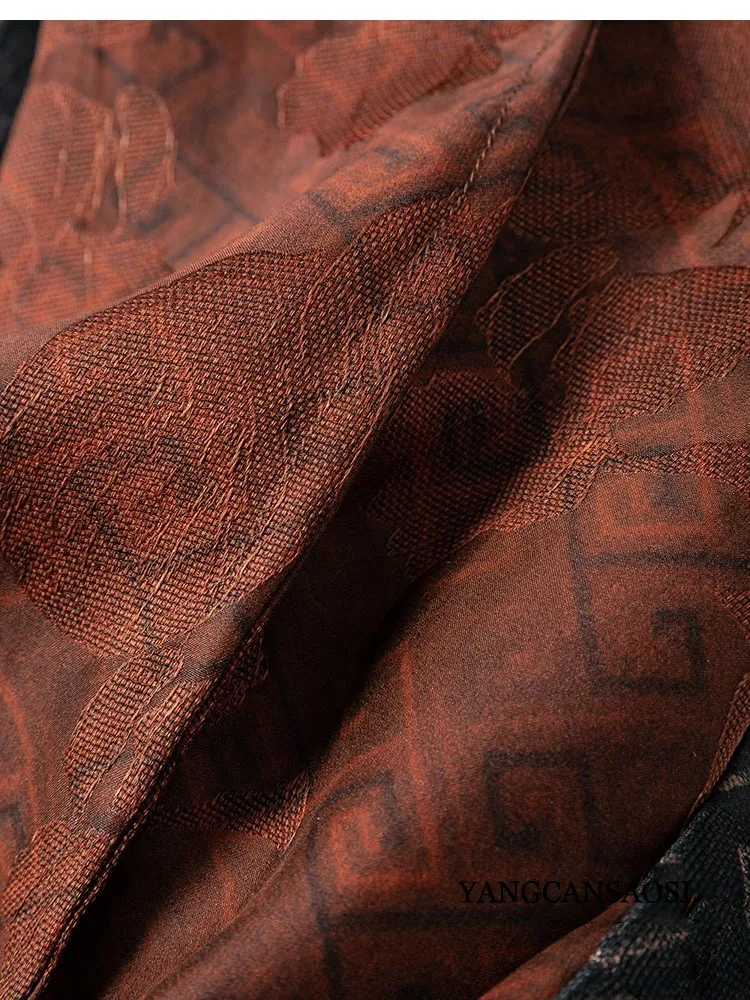 Breathable Cool 100% Natural Mulberry Silk Jacquard Gambiered Guangdong Gauze Elastic Waist Women's Loose Fashion Harun Pants