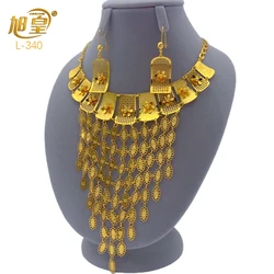 XUHUANG Ethiopian 24K Gold Color Coins Necklace Earring Jewelry Set African Hawaiian Luxury Choker Pendant Set Wedding Gifts