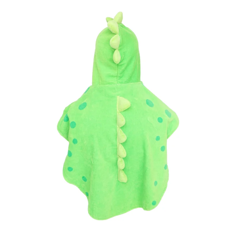 Children Bath Towel Robe Kids Hooded Beach Swimming Poncho Dinosaur Pattern(Green+White 55 Cm x 110 Cm)