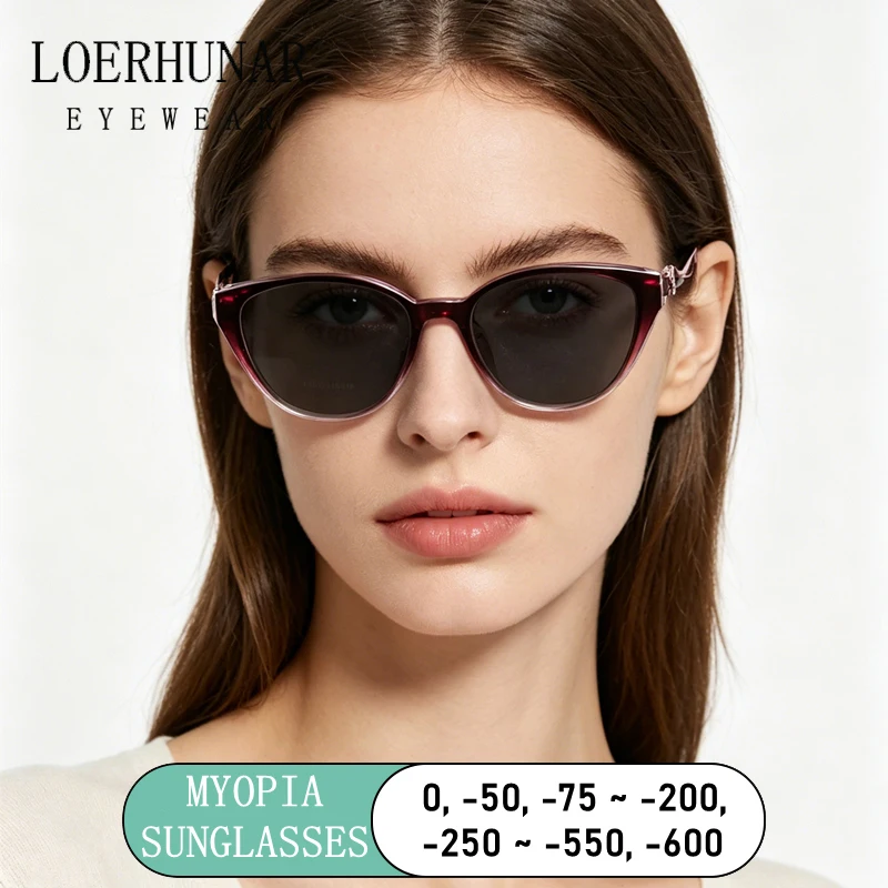 LOERHUNAR Damen-Katzenaugen-Brille für Kurzsichtigkeit, Sonnenbrille für Frauen, Optische Gläser, Retro Rosa Korrektionsbrille, Modische Damenbrille