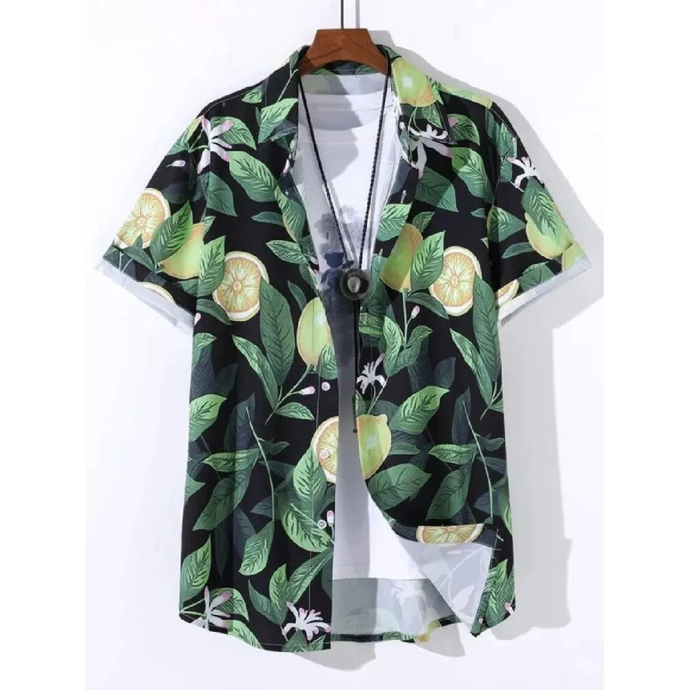 Hawaiian Beach Men's Short Sleeve Shirt Plant Print Pattern Men's Short Sleeve Lapel Casual Shirt Fashionable Tops Casual Shirt