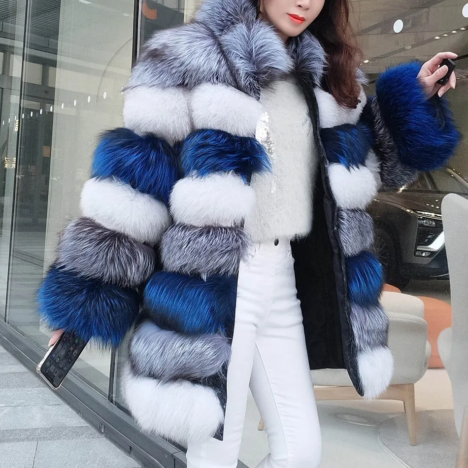 

Maomaokong 2023 Real Fur Coat Winter Women Silver Fox Fur Luxury Warm Thick Furry Fox Fur Coat Long Natural Fur Jackets