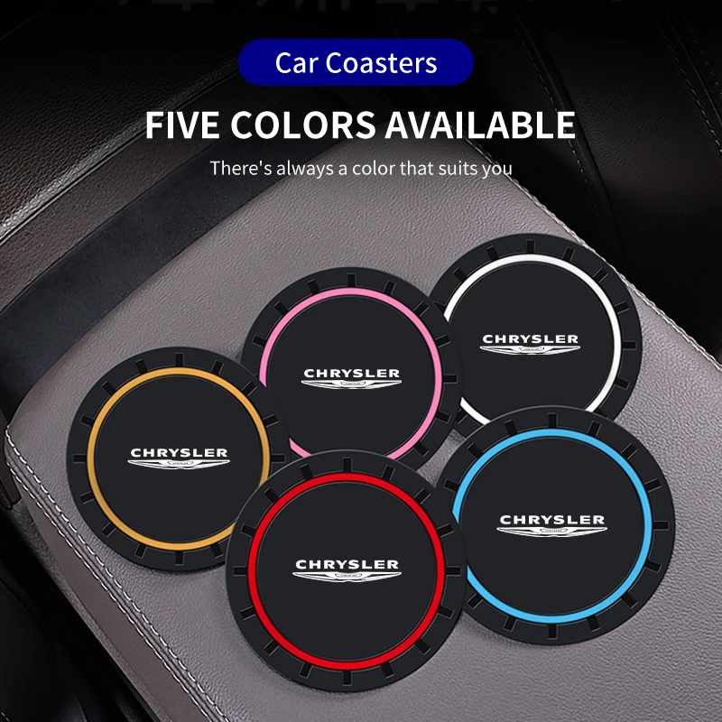 2PCS Car Coasters Water Cup Slots Non-Slip Mat Waterproof Cup Pad For Chrysler 300c PT Cruiser Grand Voyager Pacifica Country