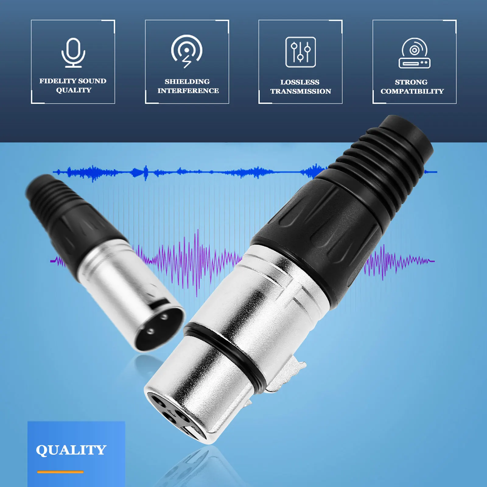 

Xlr Plug Microphone Audio Socket 3 Pin Connector Mic Cable Solder Type Zinc Alloy Rubber Shielded Durable Compact