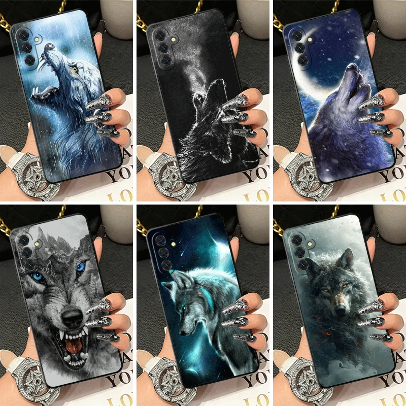 Soft Silicone Phone Case for Samsung A17 A16 A15 A14 A13 Wolf Moon Animal Shell A57 A56 A55 A54 A53 A37 A36 A27 A26 A35 A25 A34
