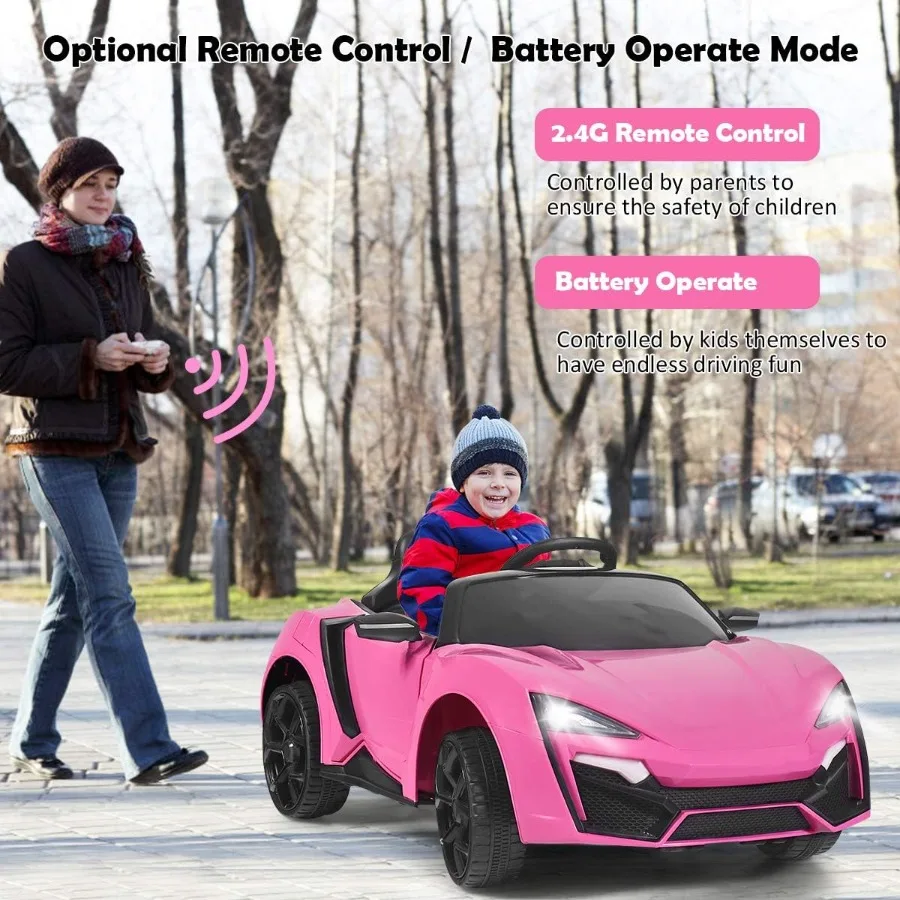 Ride on Car 12V Battery Powered Electric Vehicle w/Manual and Remote Control Modes LED Lights Horn Music MP3 USB TF 3 Speeds Sp