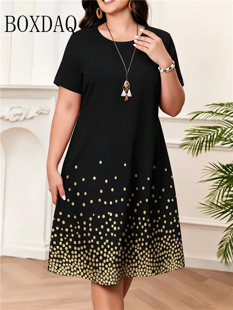 Summer Women Short Sleeve Dress Fashion Elegnat Women's Print Loose Plus Size Dresses