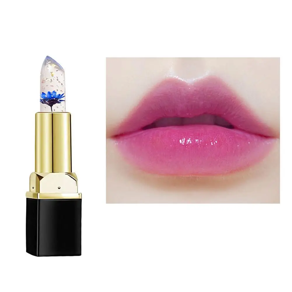 Temperatur Farbwechsel Lippenbalsam Kristall Gelee Blume Glanz Anhaltende Transparente Lange Lippenstift Make-Up Lippen Kosmetische Feucht Y7S7