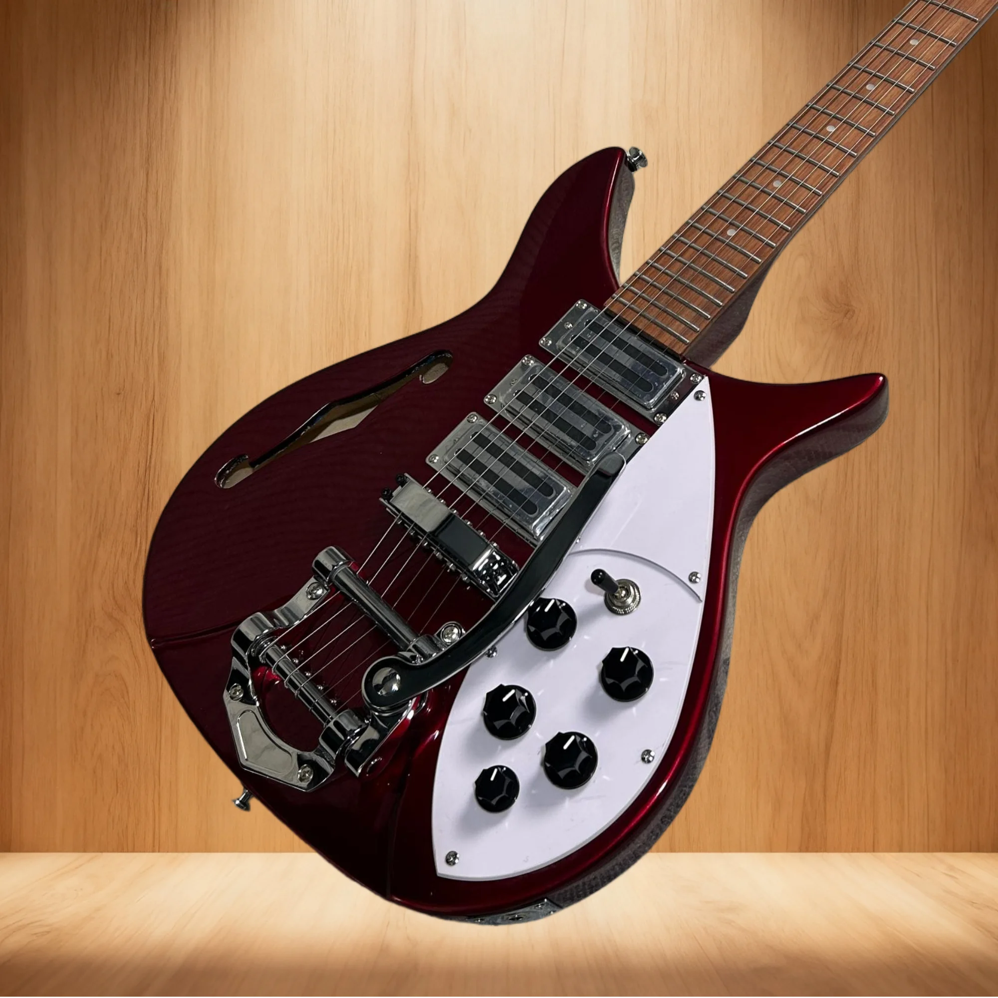 

Электрогитара Rickenbacker 325, полуполая, красная металлическая версия, с F-образными отверстиями, длина грифа 527 мм