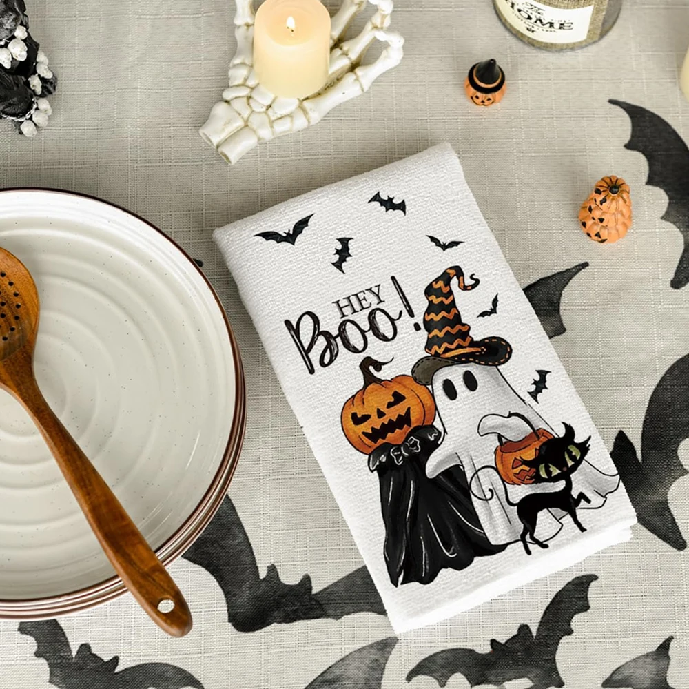 2pc festival de halloween fantasma abóboras morcegos gato prato de cozinha sazonal toalha de mão para decoração de festa suprimentos decoração favores presentes