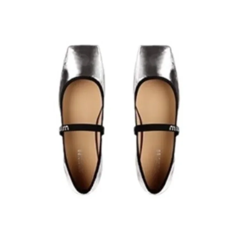 

Pop Women Ballet Flats Fashionable Square Toe High Heels Women Mary Jane Shoes Soft Leather Slip On Casual Shoes For Women