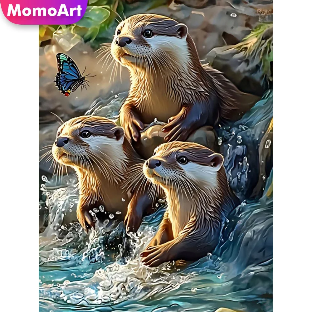 Momoart Tier-Diamantmalerei Otter Vollquadrat Rundstickerei Fluss-Strasssteine für Erwachsene Mosaik DIY Heimdekoration