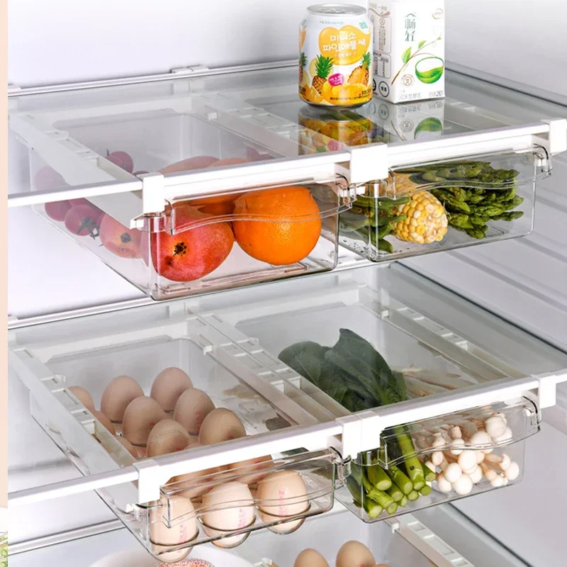 

Kitchen Portable Clear Fridge Organizer Slide Under Shelf Drawer Box Rack Holder Refrigerator Drawer Fruit Food Storage Box