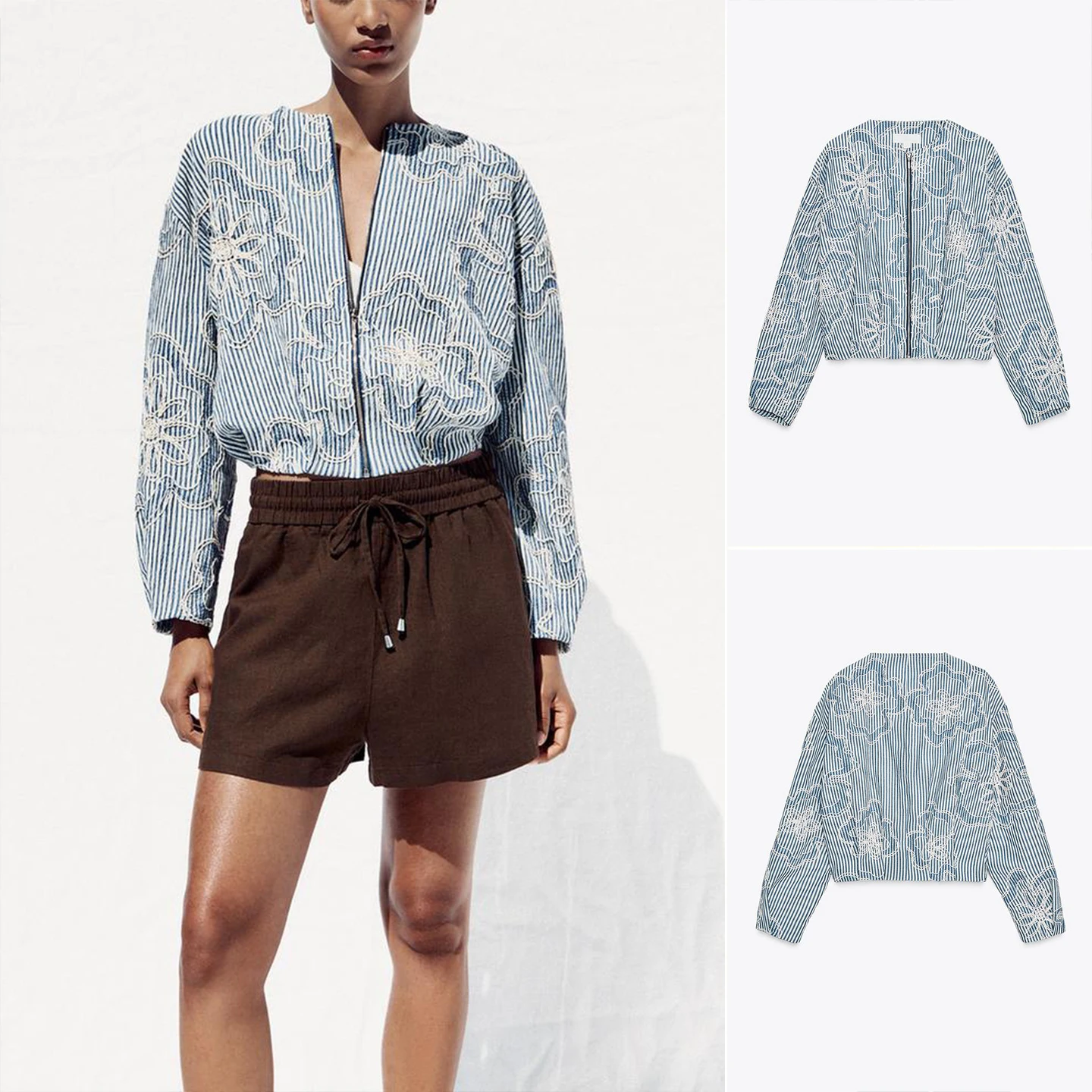 

Летняя женская плиссированная верхняя одежда с декоративным цветком, выступающая круглая текстура, куртка-пилот, оригинальный дизайн, свободная посадка