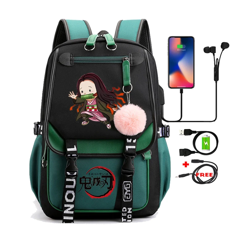 Anime Demon Slayer Cosplay Unisex Students School Bag Backpack Pink Cartoon Bookbag Laptop Travel Rucksack Outdoor Bag