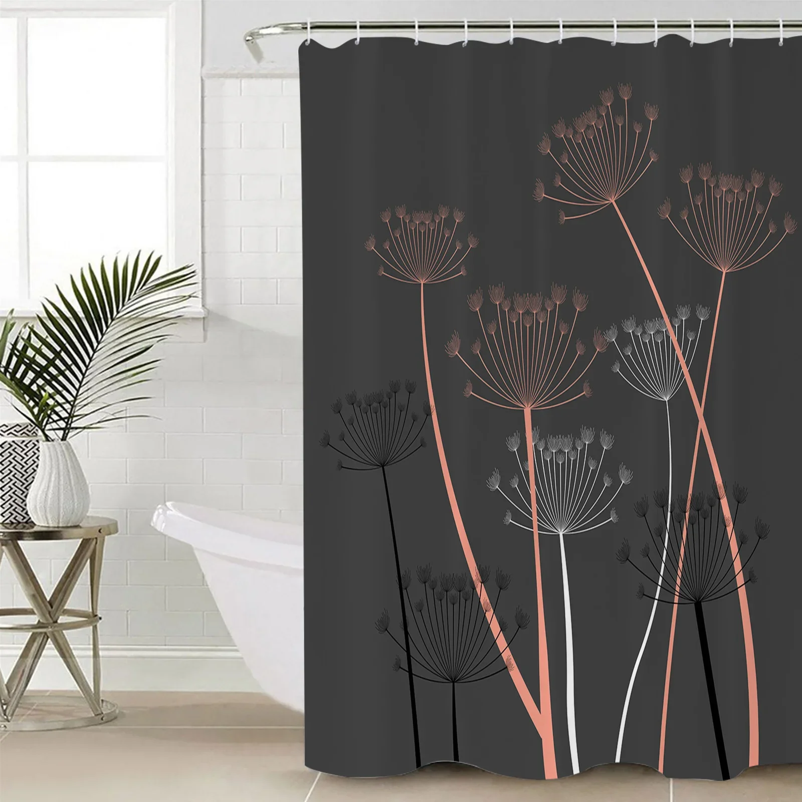 Imagem -05 - Dandelion Silhueta Cortinas de Chuveiro Banho Impermeável Cortinas Modern Home Decor Luxo Banheiro Cortina Cor-de-rosa