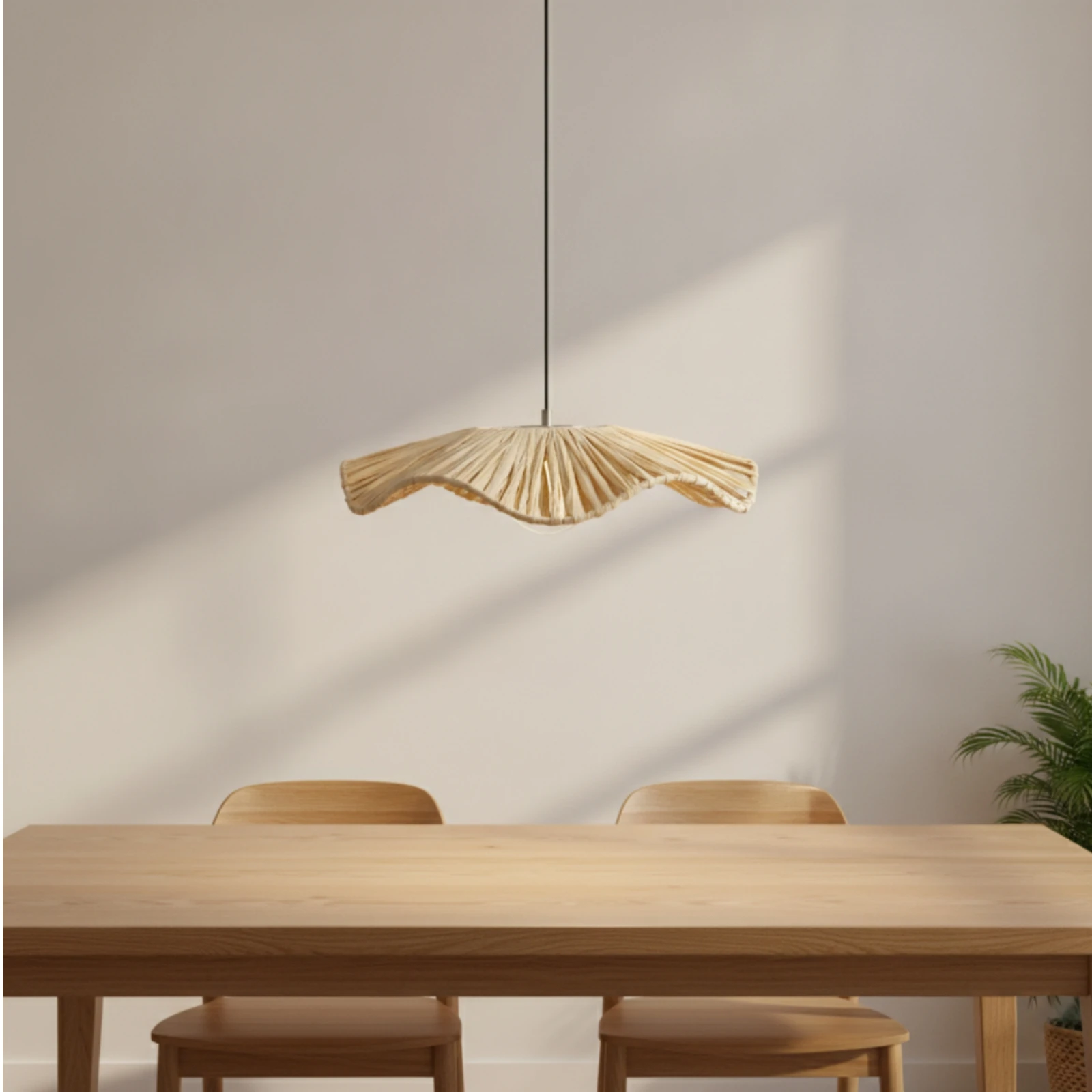 Pendant Lampshade with Scalloped Edge Woven Disc Pendant Light Shade Boho Ceiling Light Cover Slim for Dining Room