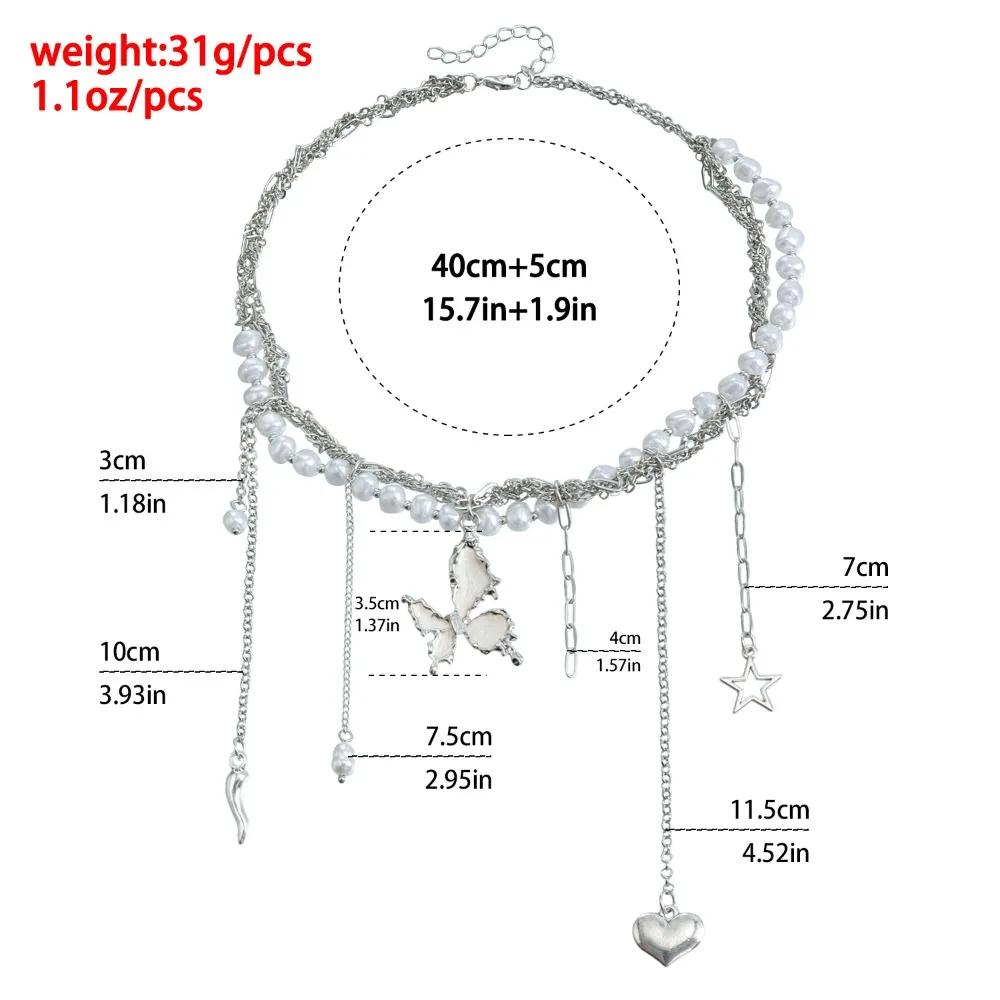 New Imitation Pearls Necklace for Women Girls Sweet Cool Chain Star Neckchain Super Collar Chain Adjustable Choker Neckwear