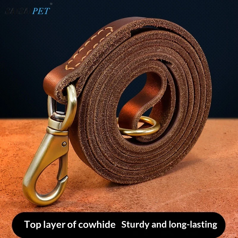 First Layer Cowhide Dog Walking Dog Leash Medium and Large Dog Labrador Golden Retriever Special Leather Large  Rope