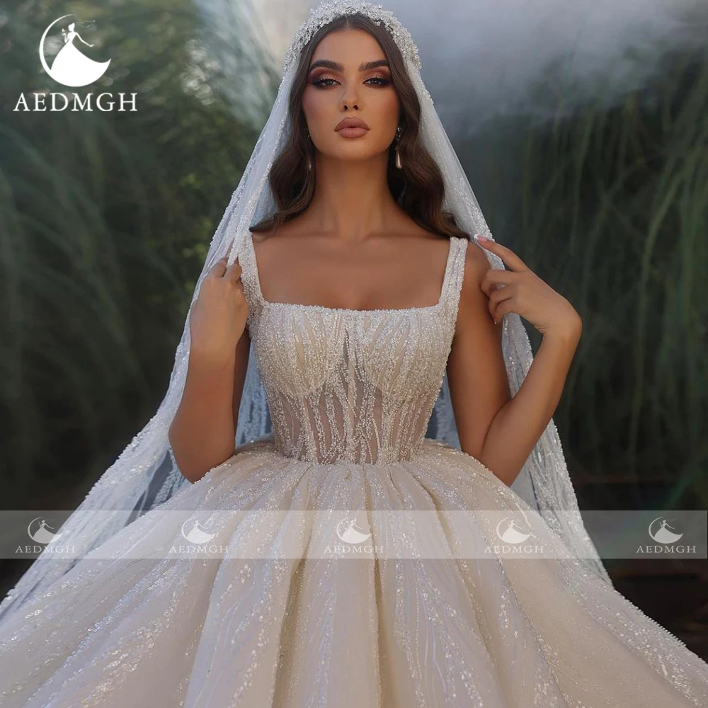 Aedmgh Ball Gown Royal ประณีตชุดแต่งงานเรือคอ Vestido De Novia ลูกไม้เงา Custom Made ชุดเจ้าสาว