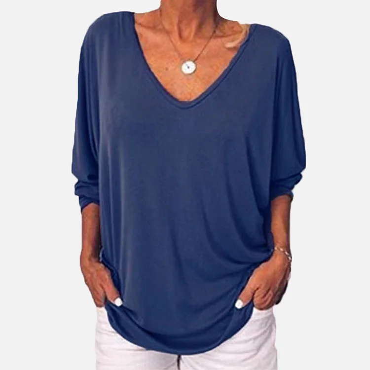Plus Größe Lose frauen Hemd V-ausschnitt Overhead Drei-Viertel Hülse Casual Weibliche Top Taste Dekoration Gepolsterte Schulter – Detail 5