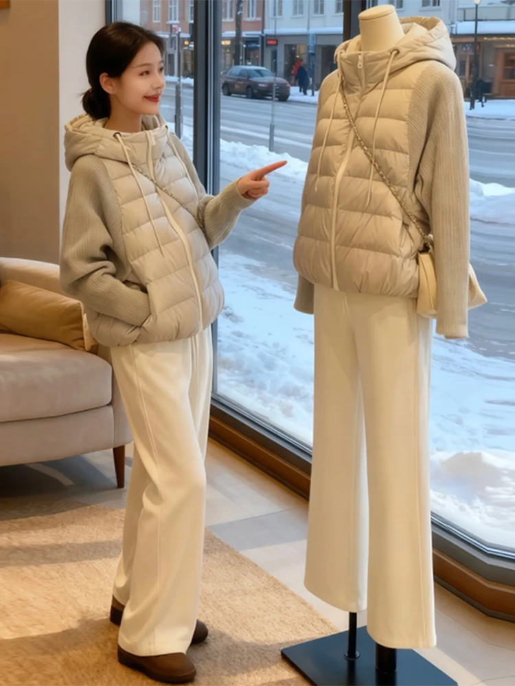 

Модная вязаная хлопковая куртка-жакет в стиле пэчворк для женщин, трендовая, с эффектом двухслойности, зимняя новинка