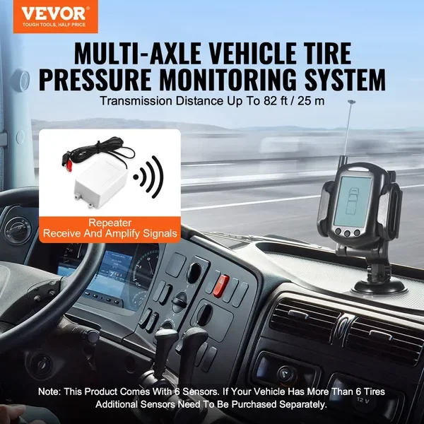 VEVOR RV Tire Pressure Monitoring System Real Time Trailer TPMS 6 Sensors