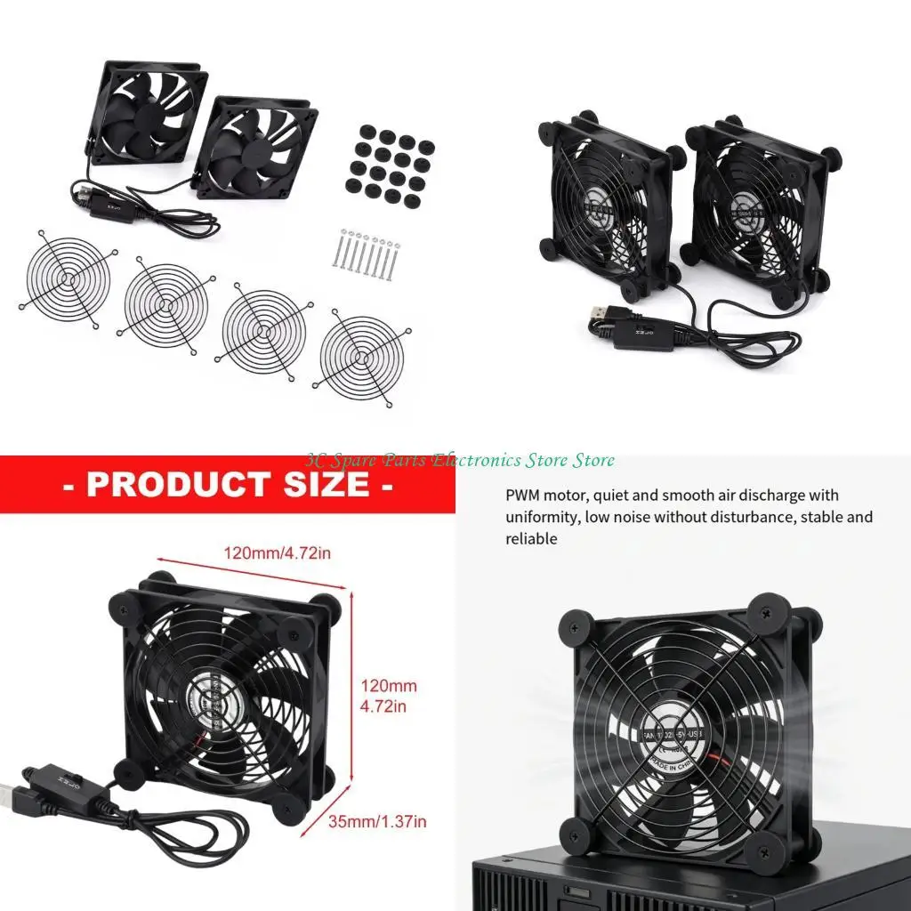 SZ USB 5V 120mm Quiet Cooling Fan With 3 Speed PWM Control For Routers NAS Case And Industrial Equipment