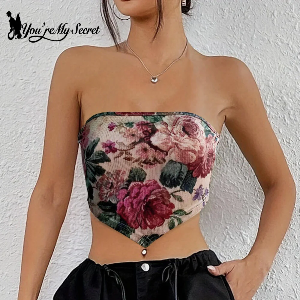 [You're My Secret] Summer Vest Sexy Camisole Women Backless Off Shoulder Wrap Tube Tops Spicy Girl Flower Female Y2K Crop Tops