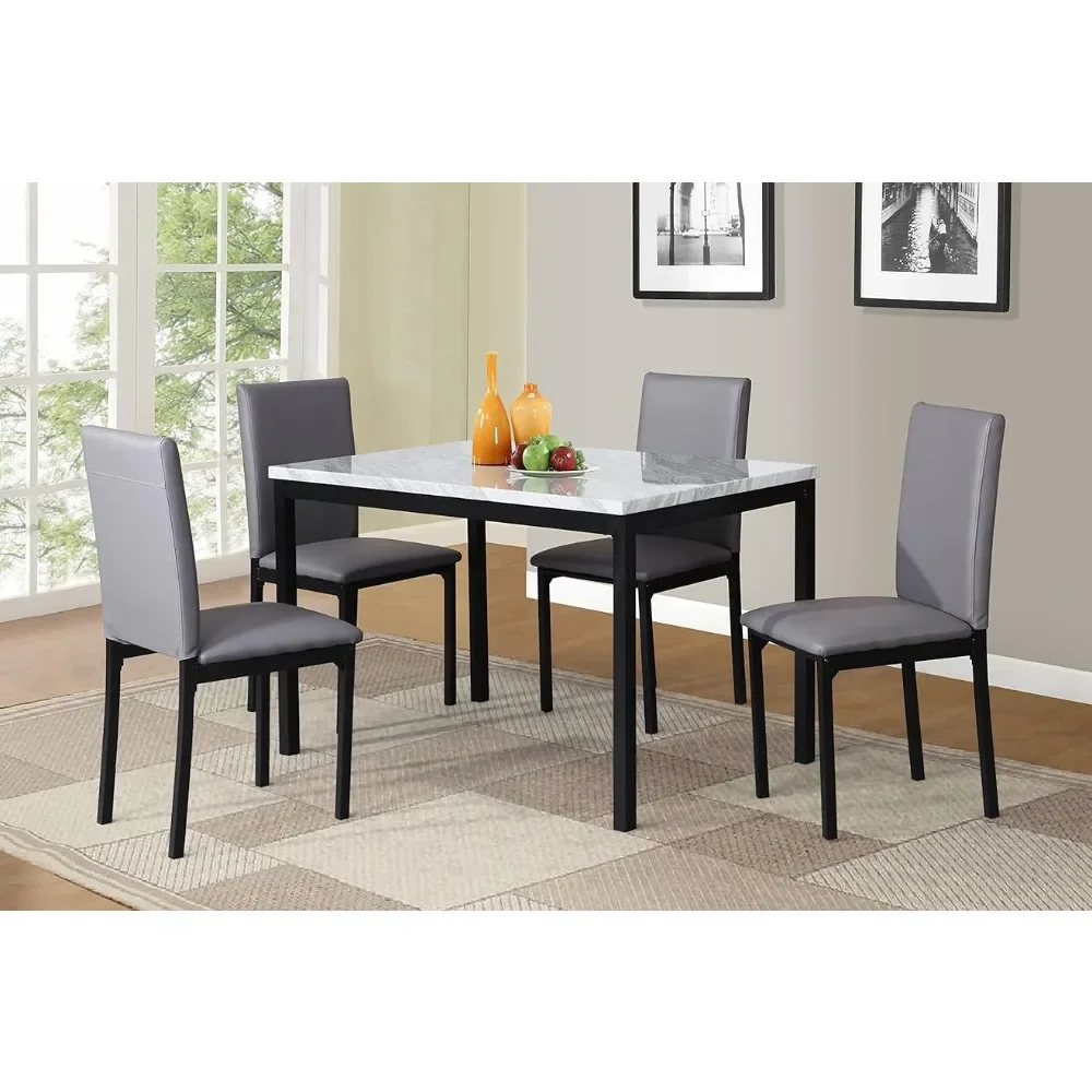 Dinning Tables Sets 5 Piece Citico Metal Dinette Set With Laminated Faux Marble Top Dining Room Table and Chair 30 x 48 x 30 in