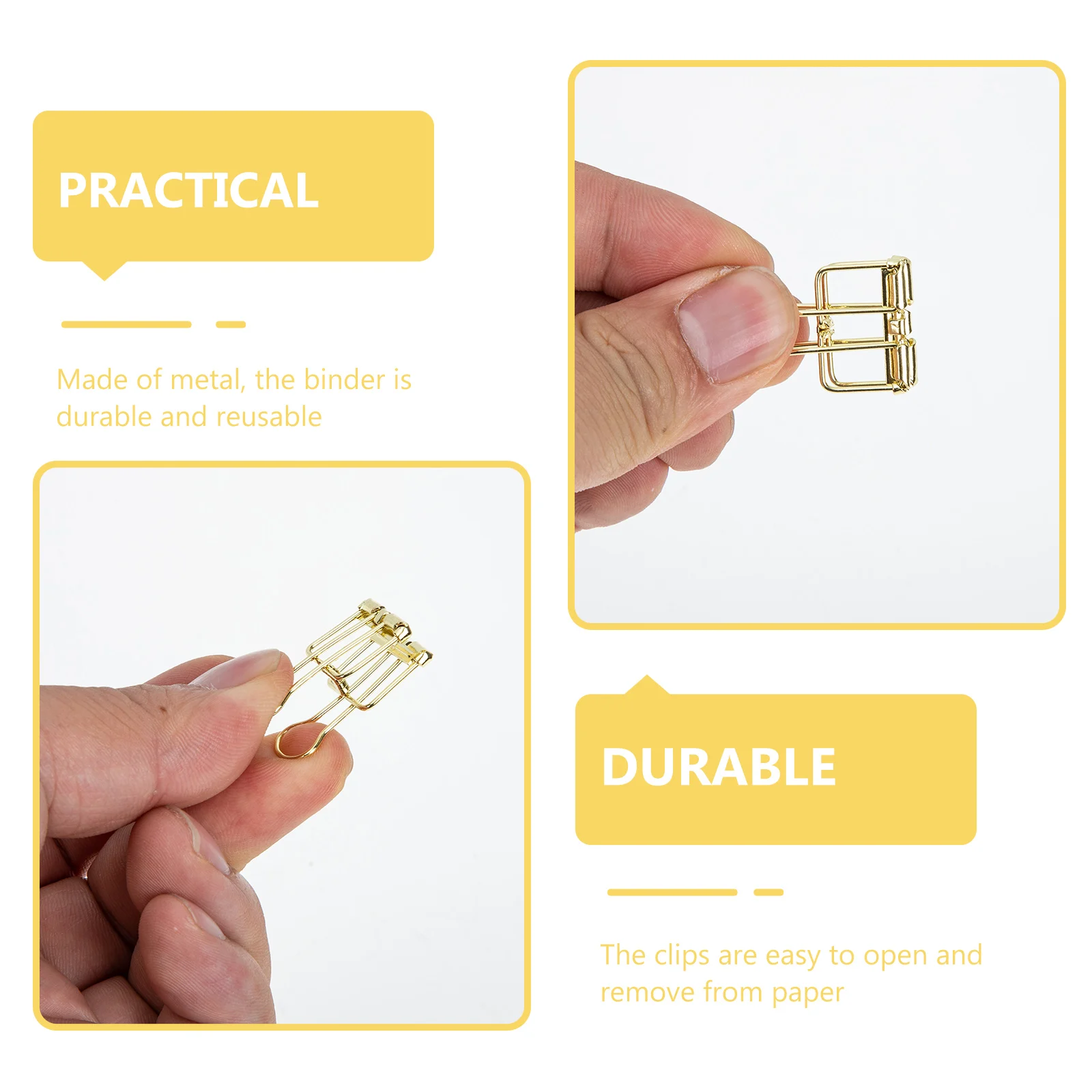 

20pcs Golden Stainless Steel Binder Clips Decorative Office Supplies Strong Paper Clamps Multi-Function Hallow-Out Design