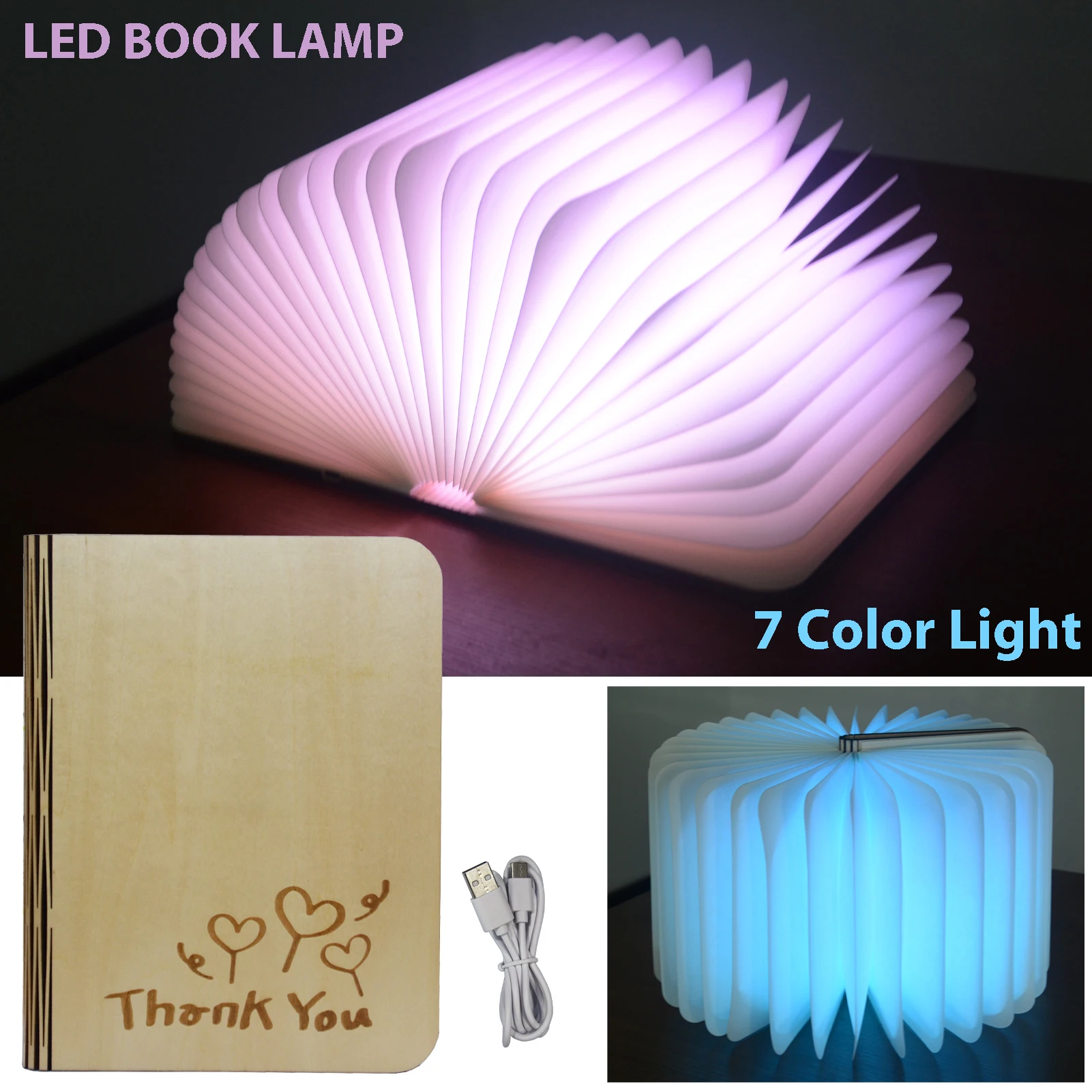 7 Colors Changing Folding Book Lamp Wireless Rechargeable LED Paper Lantern Portable Bedside Light