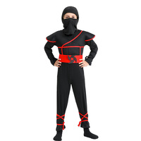 Japanese Samurai Ninja Cosplay Costume for Boy Halloween Carnival Black Red Ninja Warrior Assassin Outfit for Kids Best Gift