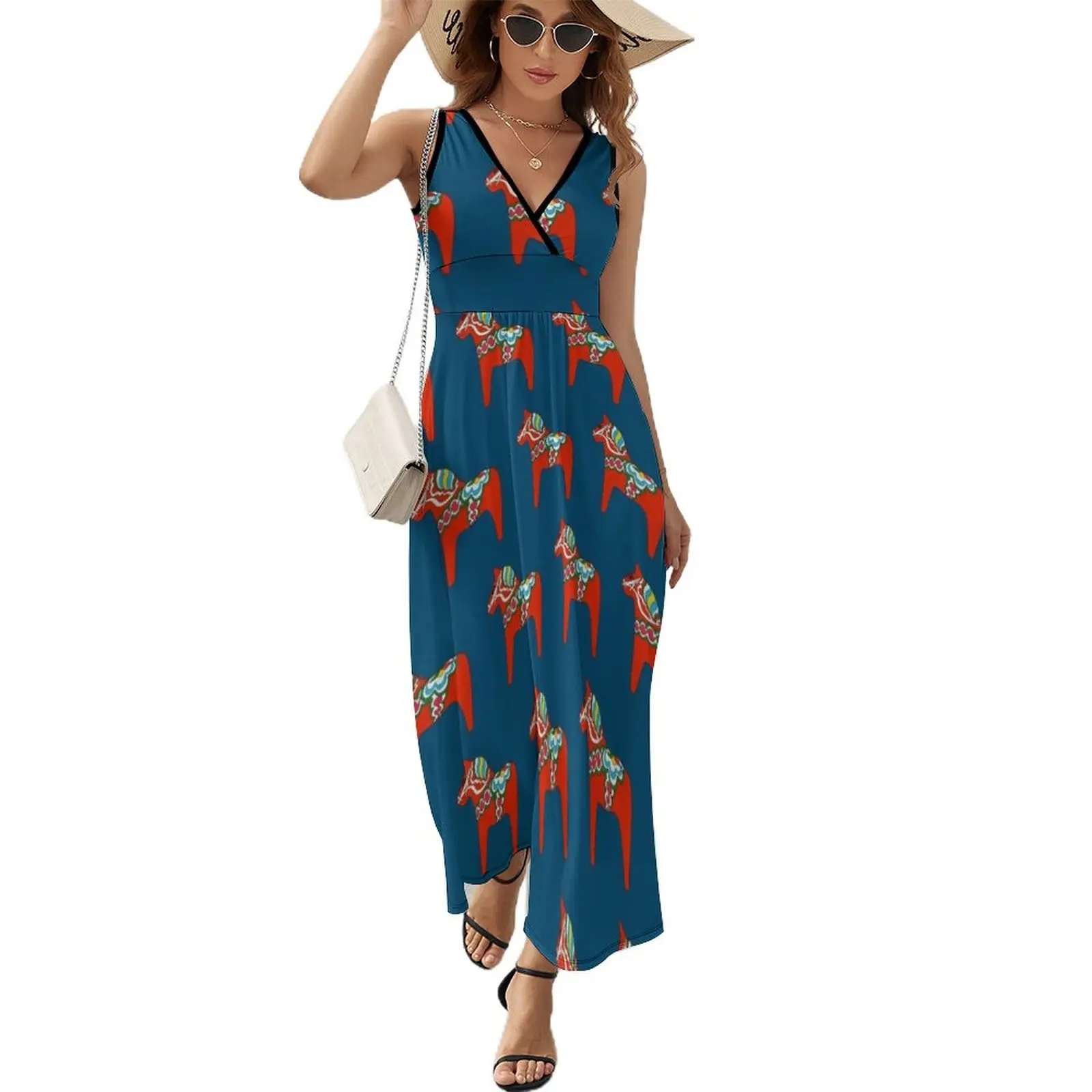 

Swedish painted horse pattern Sleeveless Dress women's luxury party dress Women's dresses long dress women