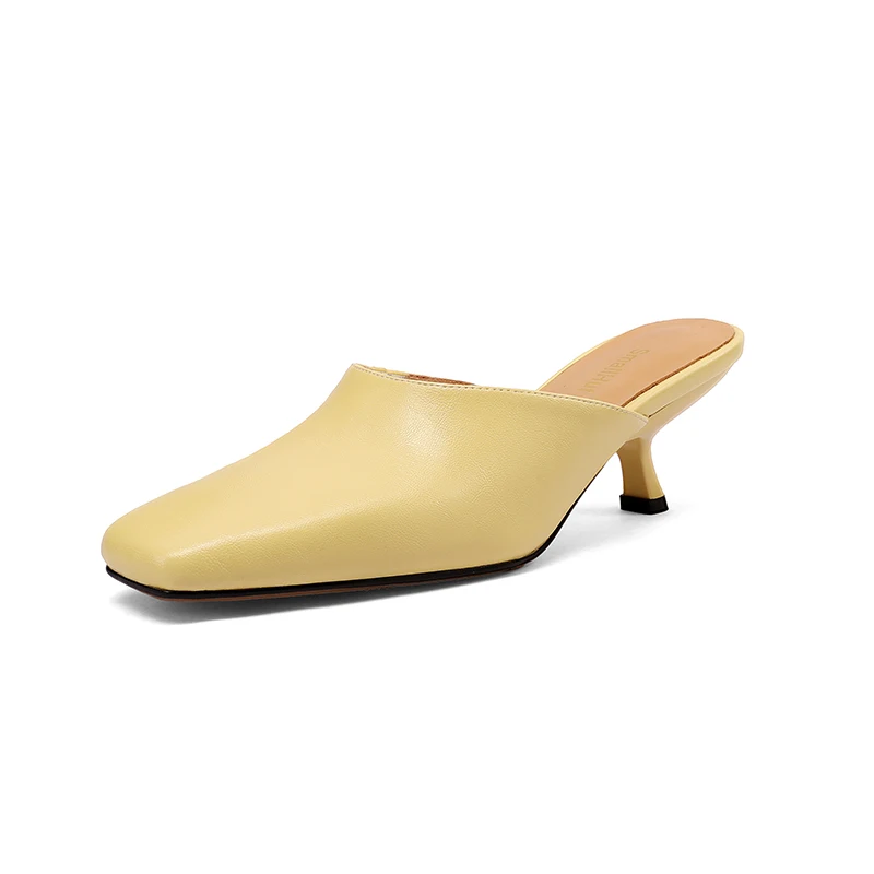 Women's Split Leather Snake Print Mules - Square Toe Block Heel