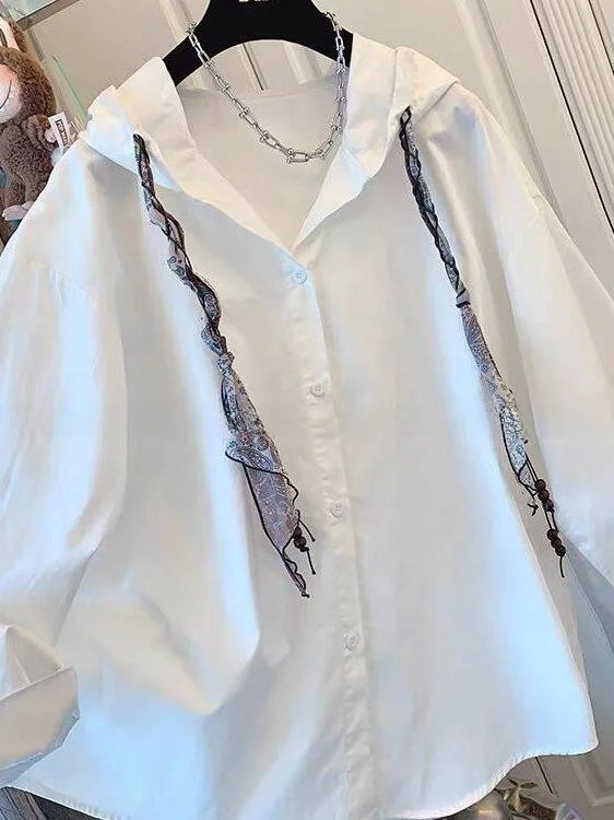 

plus Size Women's Long Sleeve Shirt Coat with Scarf Hat Spring Summer Thin Casual Sun Protection Open Cardigan Blouse 300 Pounds