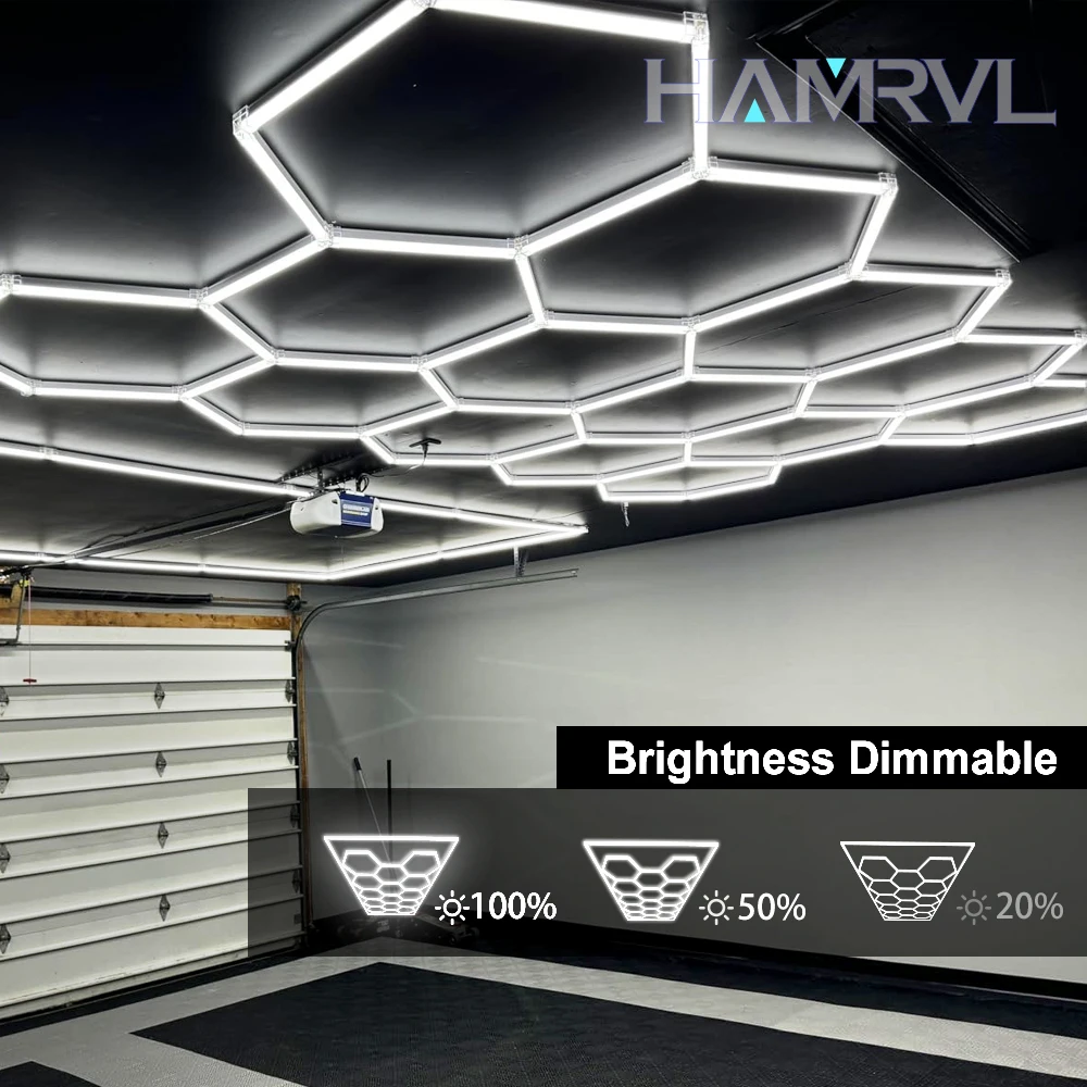 Dimming Hexagon Barbershop Hair Salon Garage LED Ceiling Light Honeycomb Tube Accessories 4S Car Repair Detailing Lighting Gym