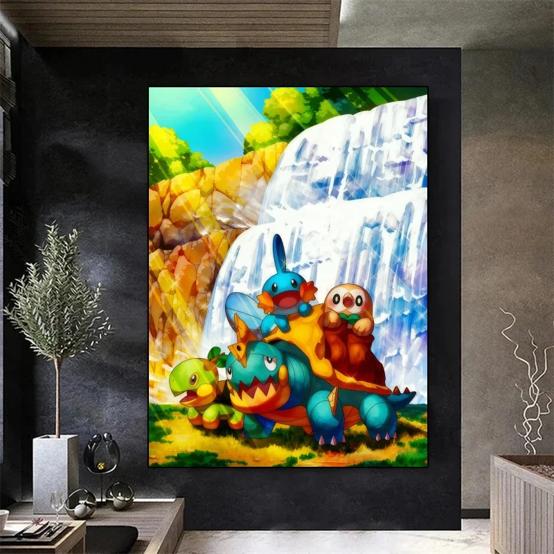 Peinture sur toile de dessin animé Pokémon Mudkip, naturel vif, ensemble d'art mural de scène pour la décoration de la maison, cadeau délicieux pour les fans de Pokémon