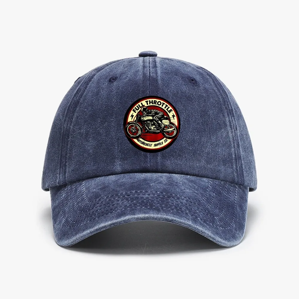 Full Throttle Cafe Racer Rockabilly Baseball Cap fashion Vintage style Washed Soft top denim hat Casual adjustable Snapback hats
