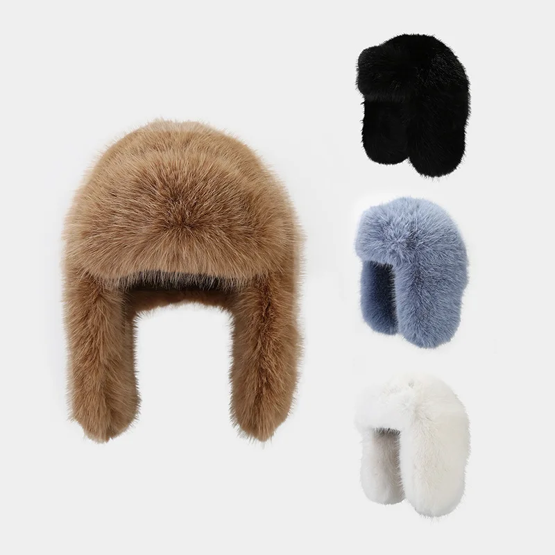 New Soft Glutinous Imitation Mink Wool Thickened Cold Protection Ushanka Earmuffs Hat Korean Winter Ski Cap Plush Hat Fashion