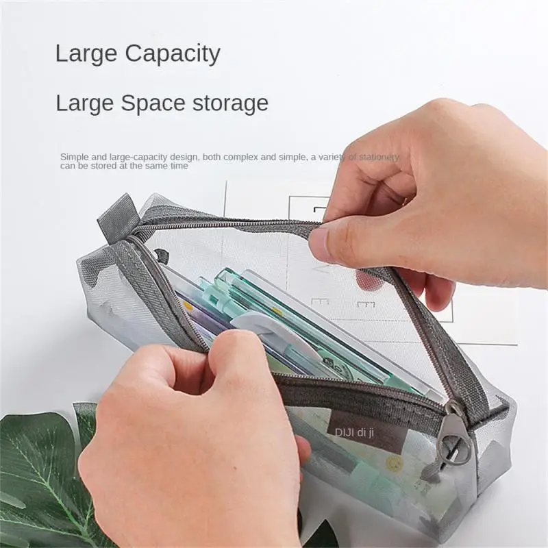 حقيبة أقلام رصاص شبكية واسعة للطلاب ، صندوق قرطاسية مثلث ، حقيبة مريحة ، أزياء متعددة الاستخدامات